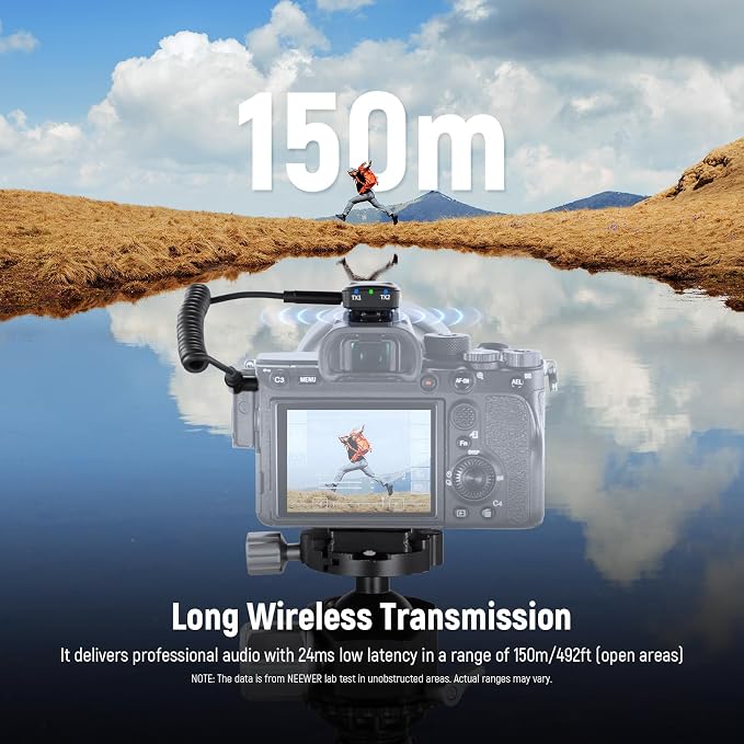 NEEWER KM18 Wireless Microphone with USB C Charging Case OTG 48KHz 24Bit 20H Battery 3.5mm TRS 150m Range Noise Cancelling Mini Lapel Lavalier Mic Compatible with Camera iPhone Android Phone Laptop PC - Image 7