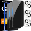 Wiaocit Tempered Glass Privacy Screen Protector for iPhone 15 | 3+3 Pack, 9H Hardness, Camera Lens Protector, Installation Frame, Bubble Free, Case Friendly by Wiaocit