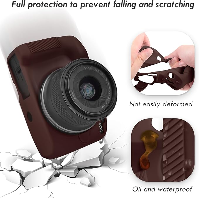 Rieibi EOSR50 EOS R50 Case, Soft Silicone Protective Case for Canon EOS R50 EOSR50 Vlogging Camera, Lightweight EOS R50 Camera Case Grip Cover Body Skin - Coffee - Image 4