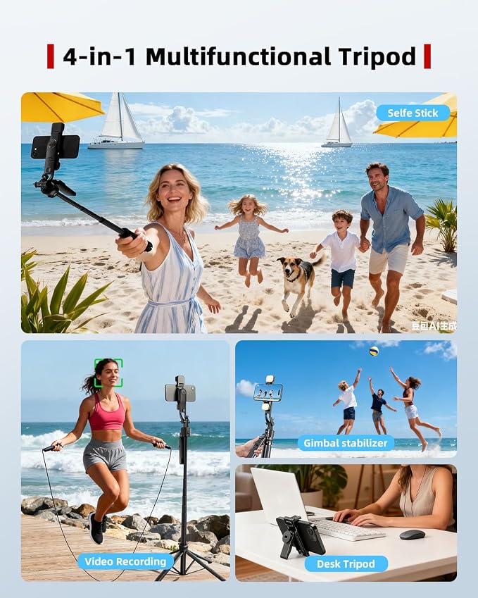 Auto Face Tracking Selfie Stick Tripod for iPhone with Light 360° Rotation That Follows Your Movement 63" Camera Tripod Stand with Remote for Content Creator Vlog Live Stream Video Recording - Image 7