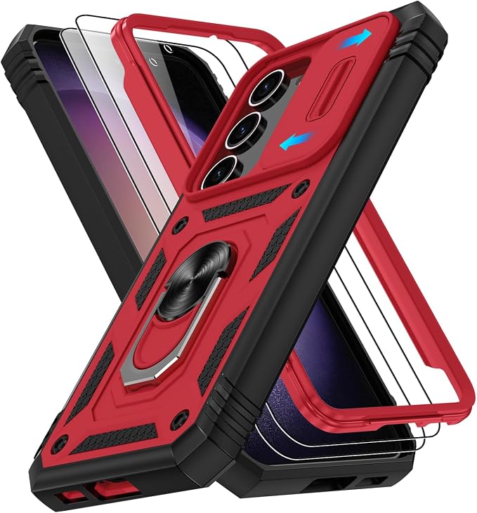 Gritup for Galaxy S23 Phone Case Military-Grade Shockproof with Kickstand | with 2 PCS Screen Protector, Slide Camera Cover, Heavy Duty Outdoor Protection Funda para Galaxy S 23 Cover-Red+Black by Gritup