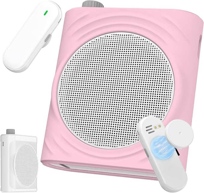 Voice Amplifier for Teachers, Portable Bluetooth Mini Personal Speaker with Wireless Lavalier Mic & Silicone Protective Cover, Ideal for Classroom, Conference and Tour Guide （Pink by Unknown