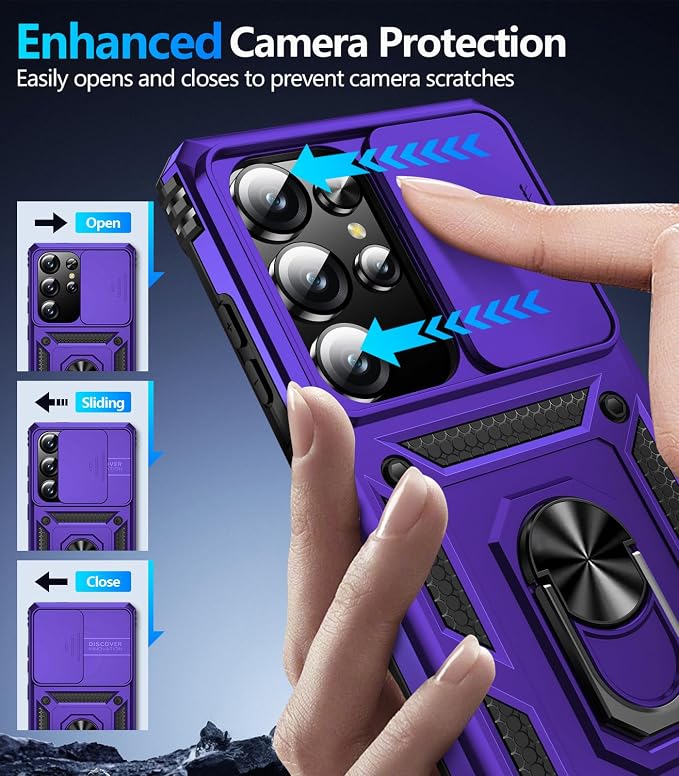 Taisairu for Samsung Galaxy S25 Ultra Case with Screen Protector & Slide Camera Lens Cover, Built-in Magnetic Ring Stand Shockproof Protective Phone Case for Samsung S25 Ultra Case (Purple) - Image 6