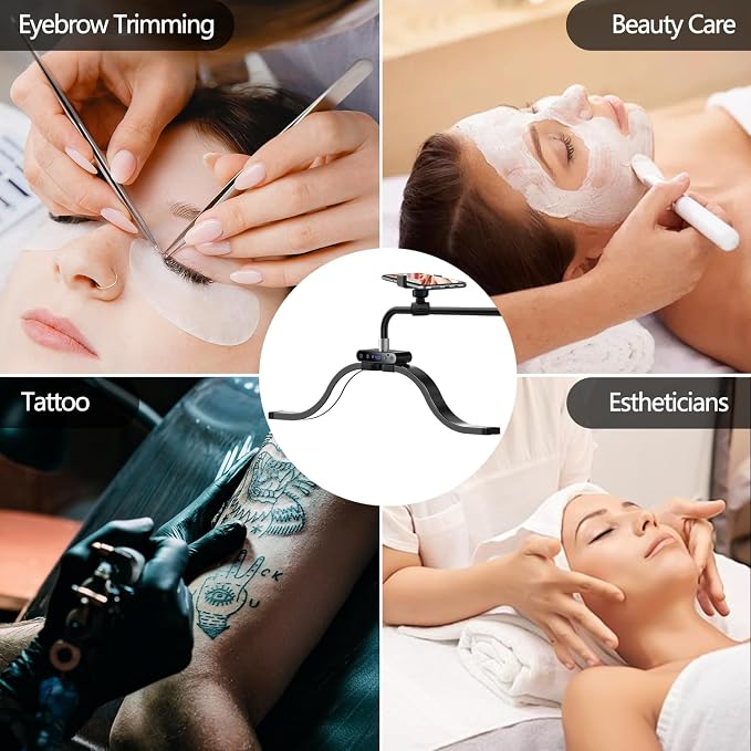 Lash Light for Eyelash Tech-Esthetician Ring Light, Half Moon Light for Led Lash Lamp Extensions, Tattoo Artists, Nail Tech - Cool, Warm Lamp with Adjustable Brightness & Height, Phone Holder (Black) - Image 6