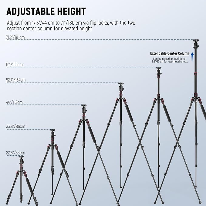 NEEWER Basics Camera Tripod Monopod, 71" Aluminum Heavy Duty Portable Travel DSLR Cell Phone Stand with 360° Ball Head Cellphone Holder Mount Compatible with iPhone for Filming Video Recording, TP15 - Image 3