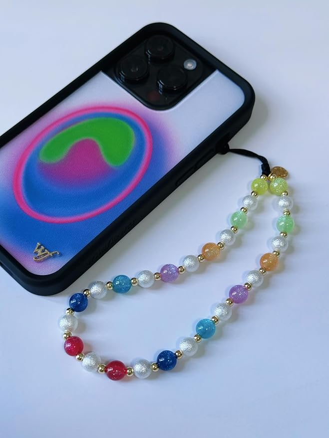 Drawwind Phone Charm Beaded Wristlet Strap Universal Cell Phone Lanyard Cute Bracelet Wrist Strap Beaded Chain String Handmade Accessories for Case Camera Bags (Rainbow Color) - Image 2