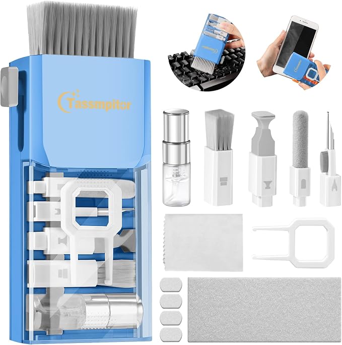 Keyboard Cleaning Kit, All-in-One Laptop & Computer Screen Cleaner, SkyBlue | Multi-function Electronic Cleaner, Soft Bristle Brush, Computer Screen-safe Spray, Compact, for MacBook, iPad, iPhone, earbud by Tassmpitor