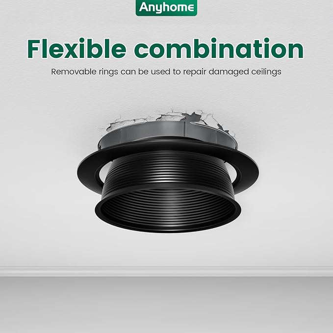 6 Inch Can Light Cover,12 Pack Black Can Light Trim | Step Baffle with Detachable Ring,Anti-Glare,All Metal Material - Image 3