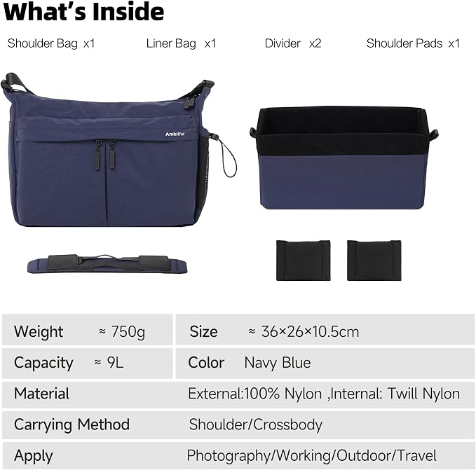 AMBITFUL Camera Messenger Bag for Photographers Shoulder bag,9L Blue | Lightweight Sling Bag with Adjustable Dividers Camera Bag Fits Mirrorless DSLR Camera, Lens, action camera,Drones - Image 8