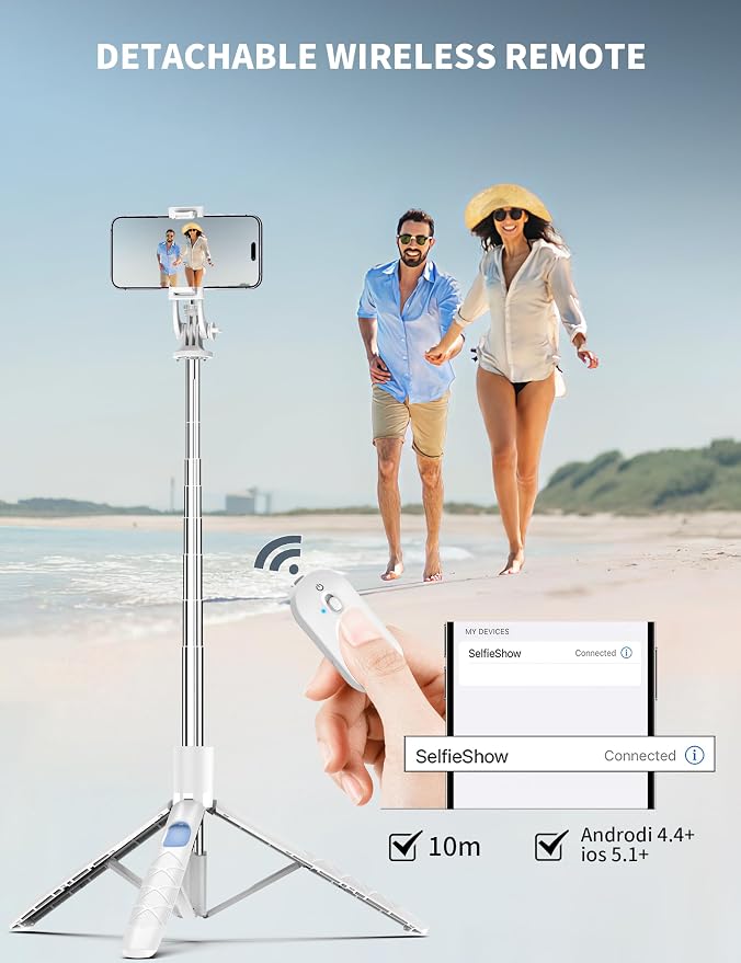 71" Cell Phone Selfie Stick Tripod, Smartphone Tripod Stand with Remote, Extendable Travel Phone Selfie Stick Compatible with iPhone 17/16/15/14/13 Pro Max Gopro Android DJI (White) - Image 6