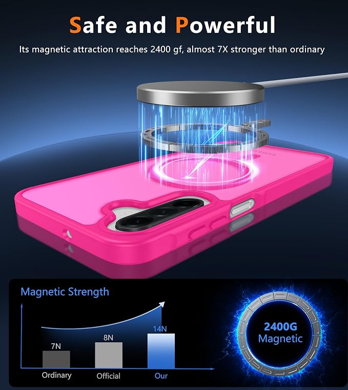 FNTCASE for Galaxy A26 5G Phone Case, Fit for Magsafe, Screen Protector | Translucent Matte, 14FT Military Grade Drop Protection, Slim Shockproof Protective, for Samsung A 26 4G Cover, Hot Pink - Image 3