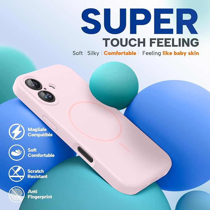 miracase Magnetic for iPhone 16 Plus Case, [Soft Anti-Scratch Microfiber Lining], Compatible with MagSafe, Liquid Silicone Shockproof Drop Protection Phone Case for 16 Plus,Sand Pink - Image 3