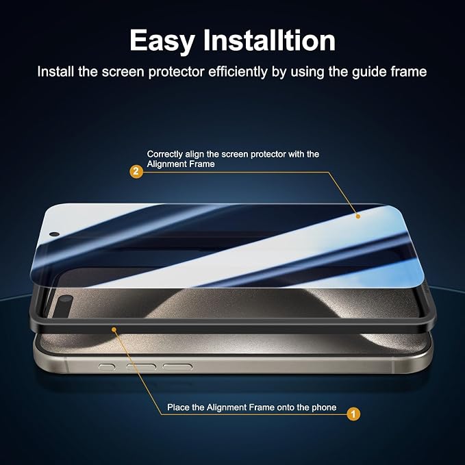 NEW'C 3x Privacy for iPhone 15 Pro Screen Protector (6.1 inches)+ 3x Camera Lens Protector, Sensor Protection, Case Friendly Tempered Glass Film + Dust Plug - Easy installation tool included - Image 4
