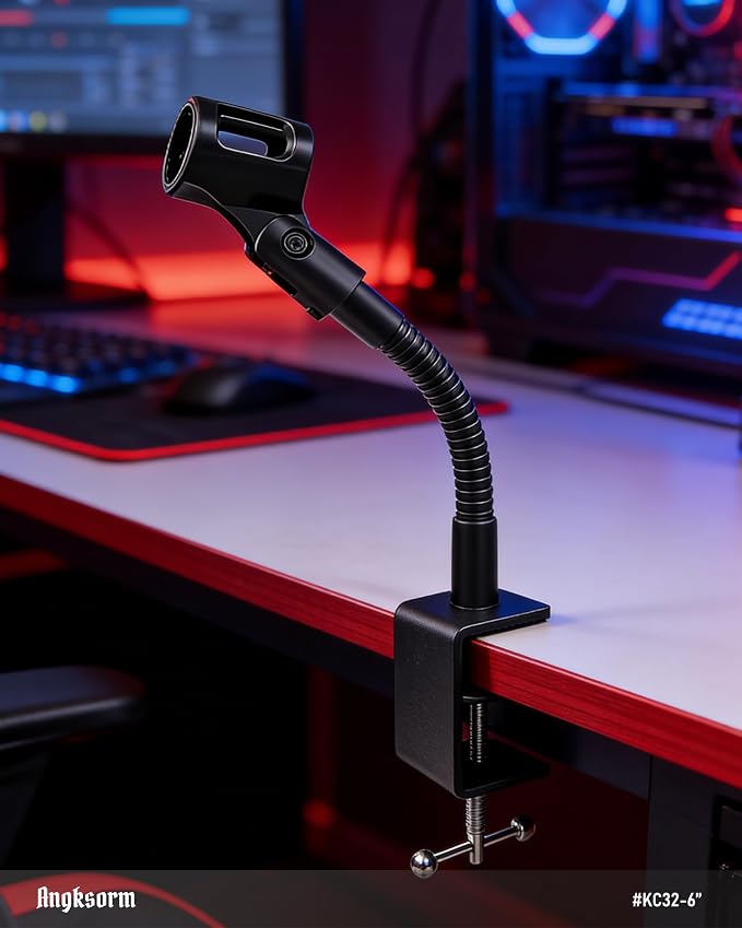 KC32 6-Inch Gooseneck Mic Stand, Heavy-Duty Desk Clamp for Podium | Flexible Arm Microphone Holder, Lectern Mount, 5/8-27 Thread, 3/8-16 Adapter, Mic Clip, Podcast, Pulpit, Studio, 4 lb Load - Image 7