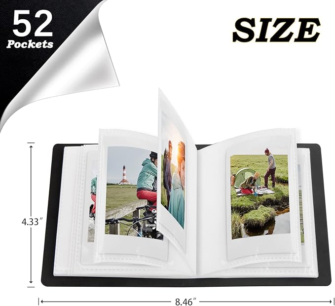 Ruibytree 52 Pockets Small Photo Album 2x3 for Instax Mini, Black, 2 Pack | Pocket-Size, PU Leather Cover, Snap Closure, Acid-Free Pages, Fits Polaroid 2x3 Photos, Kodak Mini Prints & ZINK Photos - Image 3