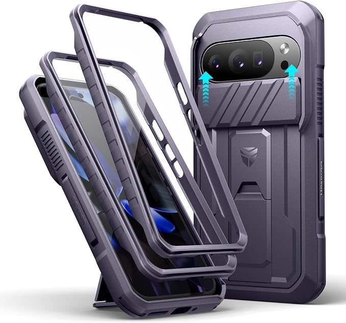 Dexnor for Google Pixel 10/10 Pro Case with Slide Camera Cover & 2 Front Frames & Built-in Screen Protector & Kickstand, Full-Body Shockproof Protective Cover Rugged Bumper Cases，Phantom Purple（2025） by Dexnor