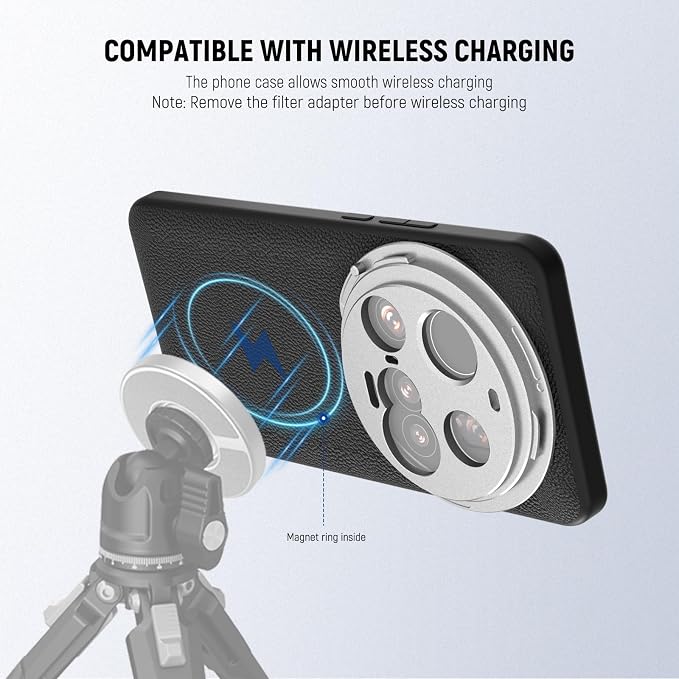 NEEWER 15 Ultra Case, Protective Phone Case Compatible with Xiaomi 15 Ultra, Heavy Duty TPU + PC Faux Leather with 17mm Lens Mounts & 67mm Filter Adapter for Wireless Charging, PA101 Black + Silver - Image 6