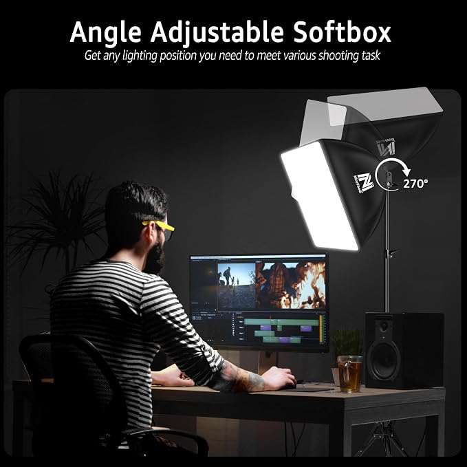 Softbox Lighting Kit, NiceVeedi 16'' x 16'' Softbox Photography Lighting Kit with 63” Tripod Stand & 5400K 450W Equivalent LED Bulb, Continuous Lighting for Photography/Video Record/Live Streaming | with 63” Tripod Stand & 5400K 450W Equivalent LED Bul... - Image 3