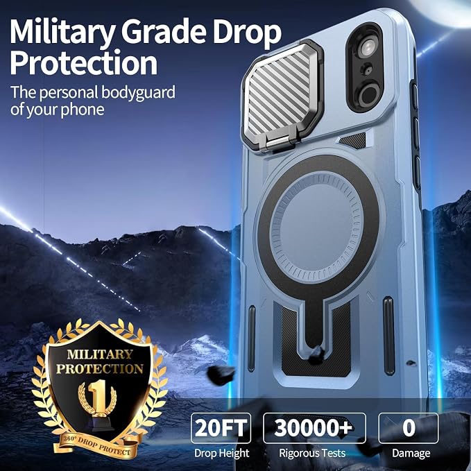 Camera Stand Case for iPhone 17 Pro, [Compatible with MagSafe] [Lens Cover] 2025 Version Military Grade Protective Soft Case for iPhone 17 Pro 6.3 inch Men Women, Blue - Image 4