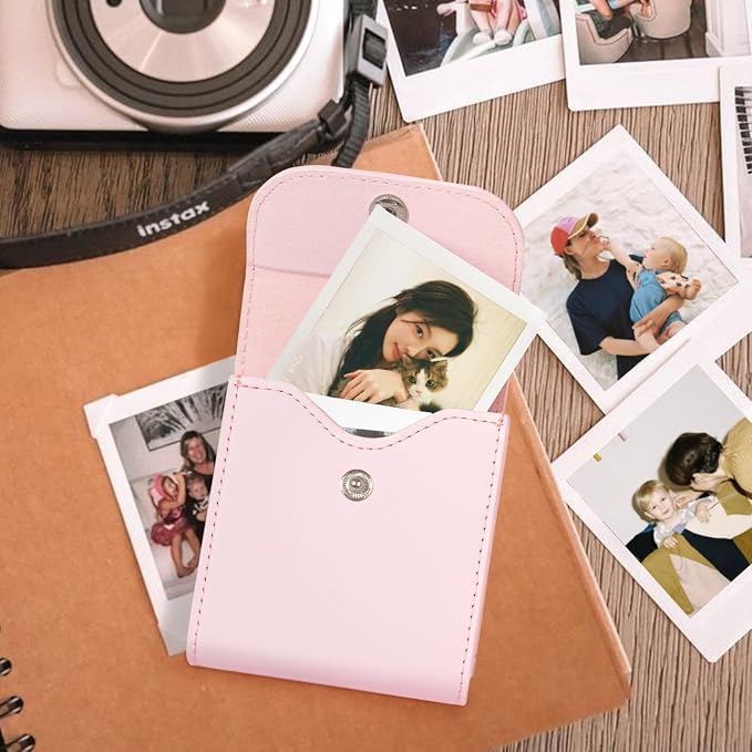 CAIYOULE Square Photo Pouch for Fujifilm Instax SQ Films, Pink | PU Picture Holder Case for Fujifilm Instax SQ1/40/20/10/6/SP-3 2.9x3.4" Film, Photo Storage Pocket, Can hold 50+ SQ Photos - Image 4