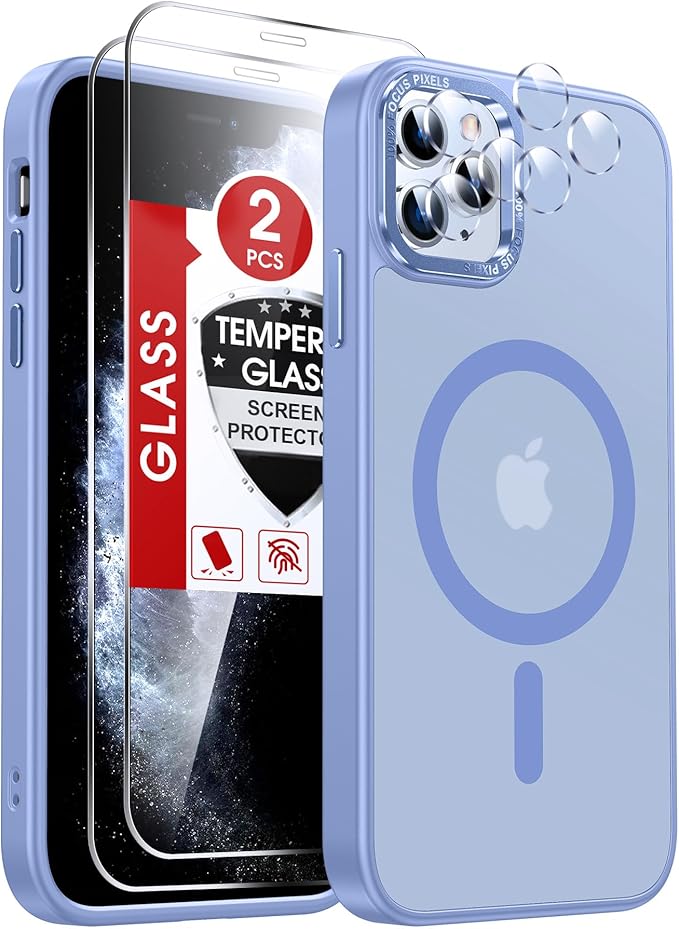 LeYi for iPhone-11-Pro-Max Cases Blue with Screen Protector X2 + Camera Cover X2[ MagSafe Compatible] Magnetic Military Grade Protective Phone Case for iPhone 11promax i Phone 11pro max, Light Blue by LeYi