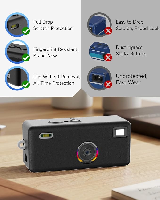 Silicone Case for Kodak CHARMERA Keychain Digital Blind Box accessories,Soft Silicone Protective Case,Comes with Screen Protectors and Wrist Strap -Black - Image 5
