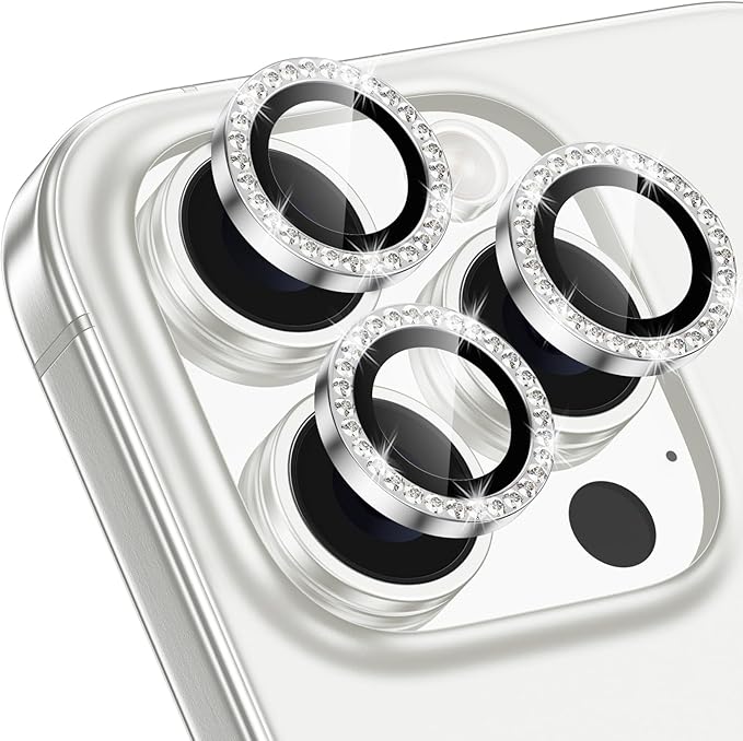 iPhone 16 Pro/16 Pro Max Camera Lens Protector Bling Diamond, Silver | Individual Metal, 9H Hardness, Scratch Resistant, Shockproof, Drop Protection, Case Friendly, Stylish Accessories by Xfilm