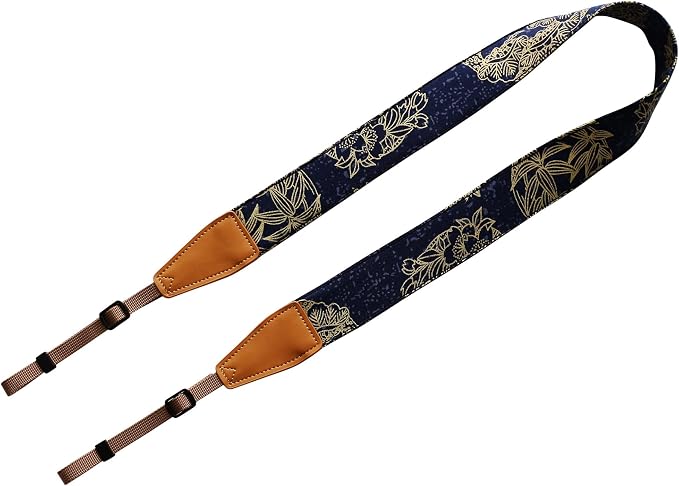 UNIKSTRAP Original Design Personalized Adjustable Camera Strap Golden Flowers Line Drawing on Blue, Fit for Canon Nikon Sony Olympus Interchangeable Lens Digital Camera/DSLR etc. - Image 2