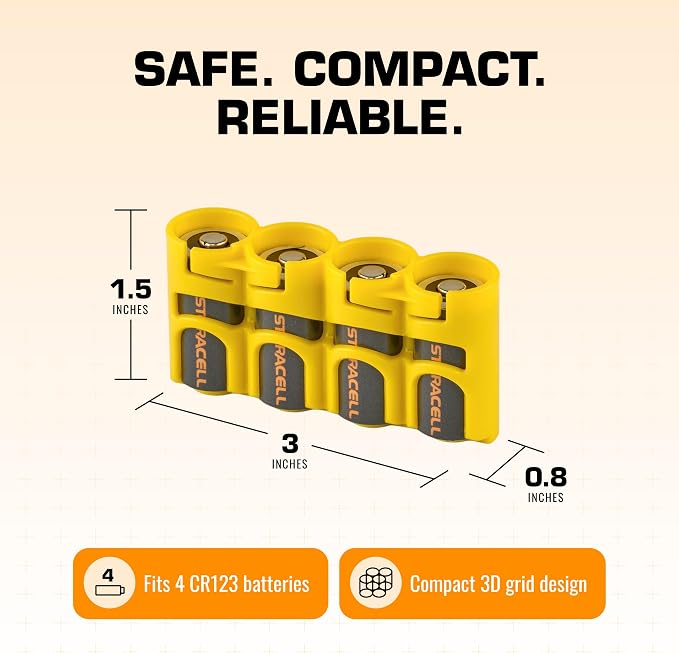Storacell Slimline CR123 Battery Storage Caddy, Yellow, Holds 4 Batteries (Not Included) - Image 6