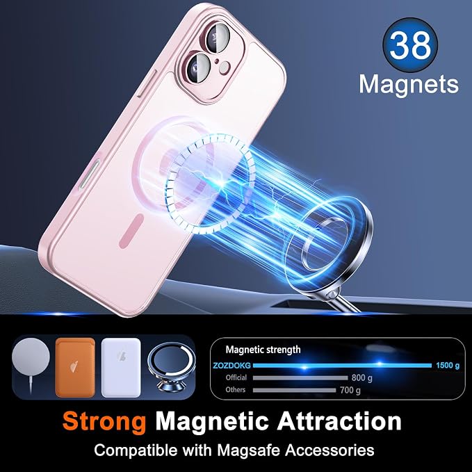 for iPhone 16 Case with Privacy Screen Protector, Pink | Full Camera Protection, Matte Translucent, Magnetic, Compatible with MagSafe, Shockproof Phone Cover, Slim Fit - Image 3