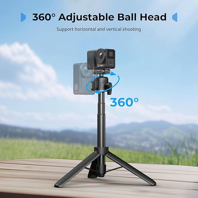 SmallRig 7.8-21.6in Action Cam Selfie Stick Tripod for DJI Action 5 Pro/4/3 | Extendable, 360° Ball Head, Cold Shoe Mount, Detachable Adapter (Not for Action 6), 1/4-20" Screw for Insta360, Webcam - Image 3