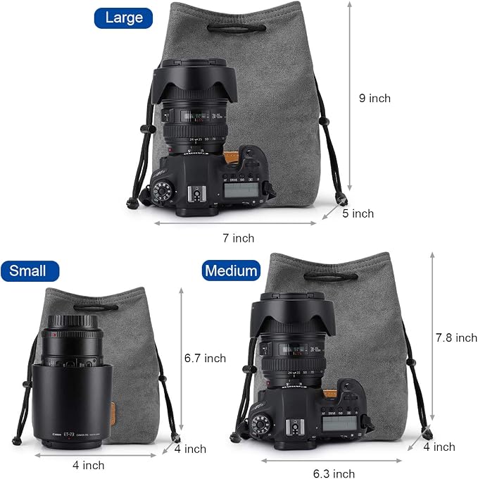 S-ZONE Soft Camera Bag DSLR Insert Handbag Drawstring Lens Case | Soft Suede, Drawstring Closure, Dust-proof, Scratch-resistant, Compatible with Canon Nikon Sony - Image 3