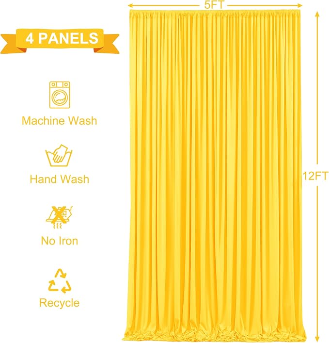 4 Panels Yellow Backdrop Curtains for Wedding Party Wrinkle Free Backdrops Curtain Drapes Fabric Decorations Photo Back Drop Cloth for Baby Shower Photography Stage Reception 20ft(W) x 12ft(H) - Image 6