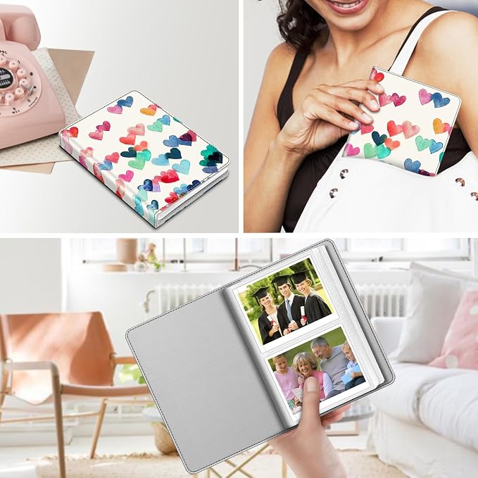 Fintie Photo Album for 3.5x4.25 Inch Polaroid Films, 64 Pockets | For Fujifilm Instax Wide Films, Polaroid Now+, Flip I-Type 600 Sx-70 Photos, Small Wallet Album, Memory Book, Raining Hearts - Image 6