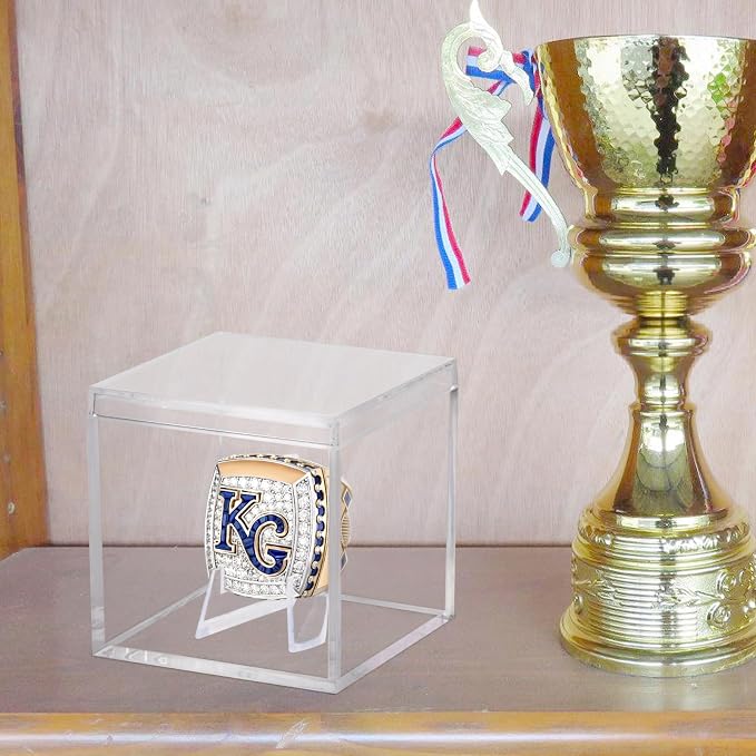 Championship Ring Display Case, Clear Acrylic Memorabilia Stand Cube Holder Dust Protection Transparent Storage Box for Sports Baseball Basketball Fan Souvenir Protection Supplies (2.1 x 2.1 x 2.1) - Image 5