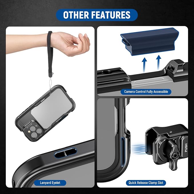 NEEWER 16 Pro Max Cage, Quick Release Video Rig Phone Stabilizer Compatible with iPhone 16 Pro Max with Adapters of 67mm Filter, 17mm Lens & T Mount Lens, Full Camera Control Access, PA074 - Image 6