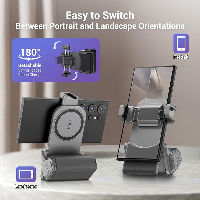 KIWIFOTOS Travel Phone Camera Grip Smartphones Camera Handle | for iPhone 17 16 Pro Max Galaxy S25 S24 Selfie Vlog Video Shooting, with Cold Shoe Mount, without Tripod, Bluetooth remote - Image 2