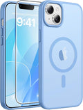 FNTCASE for iPhone 15/14 Plus Case, Fit for Magsafe, Screen Protector | Translucent Matte Magnetic Back, 14FT Military Grade Drop Protection, Shockproof Protective Phone Cover, Light Blue by FNTCASE