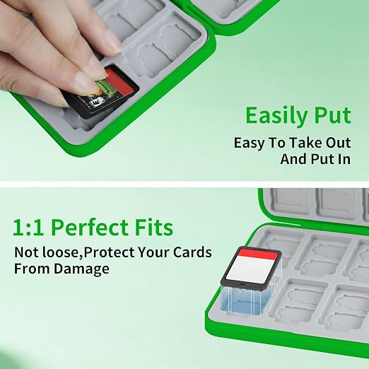 PERFECTSIGHT Switch Game Card Case for Nintendo Switch 2/ Lite / OLED, Switch 2 Game Holder Cartridge Case for Game Cards and 48 SD Cards, Cute Kawaii Portable Compact Storage Box, Green Grid - Image 3