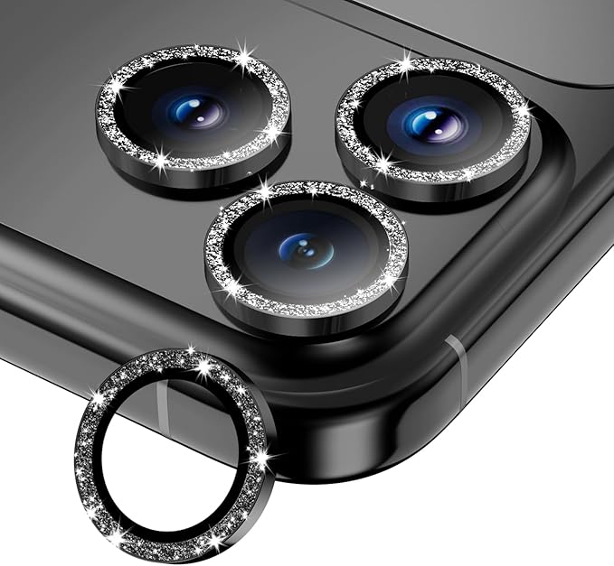 Camera Lens Protector for iPhone 17 Pro Max/17 Pro- Glitter Black | 9H Tempered Glass, Metal Individual Camera Cover, Accessories, Anti-drop, Case Friendly, HD Clear, Anti-Scratch by WumigooProducts