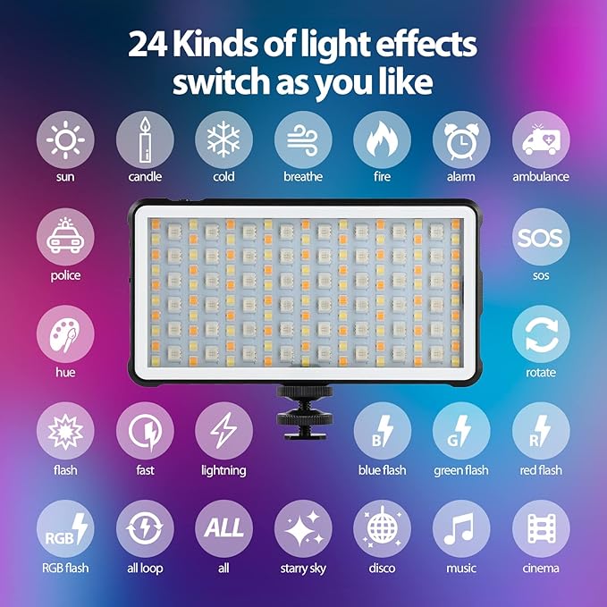 ENEGON RGB Video Light, Built-in 4000mAh Rechargeable Battery LED Camera Light Full Color 24 Common Light Effects, CRI≥95 2500-9000K LED Video Light Panel with Power Bank Function. - Image 3