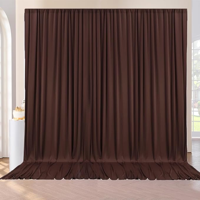 10ft x 10ft Wrinkle Free Brown Backdrop Curtains for Parties, Polyester Photo Backdrop Drapes 2 Panels 5x10ft for Wedding Birthday Party Photography Background Photoshoot by ENJOYYOURPARTY