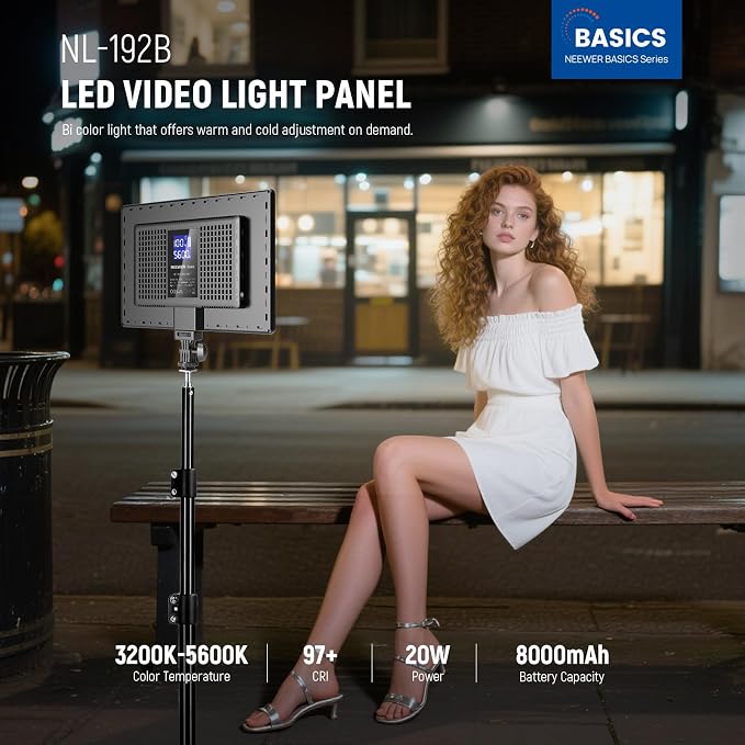NEEWER Basics 13" LED Video Light Panel, 20W Ultra Thin Bi Color, NL-192B | Dimmable DSLR Camera Soft Key Lighting for Streaming, Photo Studio Photography, Podcast Recording, 8000mAh, 3200-5600K CRI97+ - Image 3