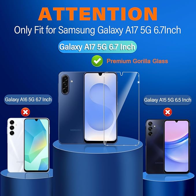 Samcorn [3+3 Pack Pack Galaxy A17 5G Screen Protector, HD Clear Tempered Glass, Fingerprint Unlock, 3D Curved, Scratch Resistant, No Bubble for Samsung Galaxy A17 5G Glass Screen Protector - Image 2