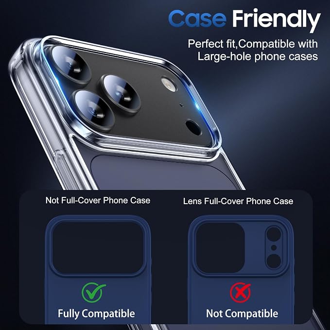 UniqueMe for 3 Pack iPhone 17 Pro Max Camera Lens Protector - All Black | Drop Protection, Case Friendly, Acrylic Material, Camera Cover Screen, Update New Version - Image 6