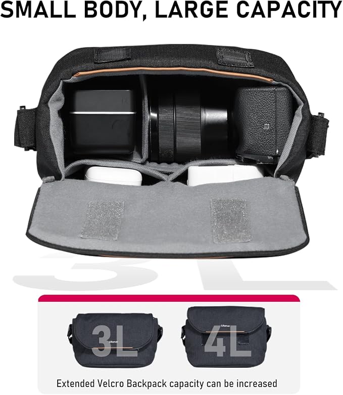 ULANZI 4L Camera Bag, SLR/DSLR Camera Case Professional Crossbody Small Bag | Photography Fashion, Shoulder Bag for Women and Men Compatible for Sony Canon Nikon Mirrorless Camera Lightweight Black - Image 7