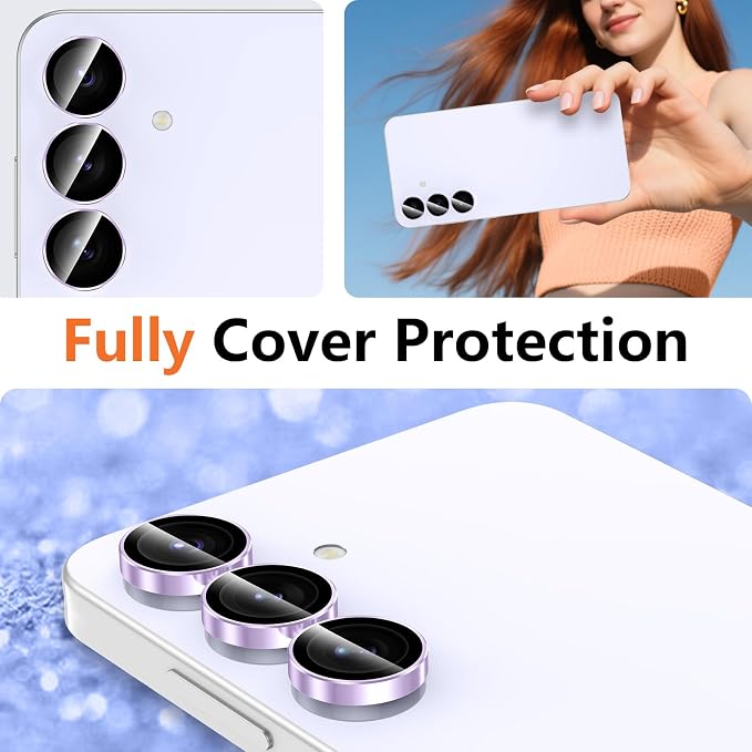 for Samsung Galaxy S25 FE Camera Lens Protector, Individual Metal Ring Tempered Glass Lens Cover, [Strong Adsorption] Scratch Resistant Ultra-Thin HD Clear Lens Cover, 1 Set-Purple Ring - Image 8