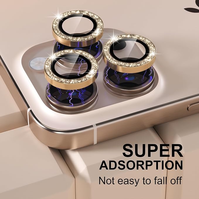 Misea Compatible for iPhone 16 Pro/iPhone 16 Pro Max Camera Lens Protector | 9H Tempered Glass Ultra HD Bling Camera Screen Protector Cover Metal Individual Ring Decoration Accessories, Gold Glitter - Image 6