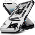 for iPhone 17e Case & iPhone 16e Case with 2X HD Screen Protector & Slide Camera Cover & Rotated Ring Kickstand, Rugged Heavy Duty Protective Phone Case for iPhone 17e/16e 6.1", Silver by Muntinfe