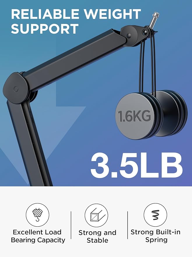 InnoGear Mic Arm Microphone Boom Arm Cable Management for Blue Yeti FIFINE | Desk Mount, Built-in Cable Channel, Extendable, Work with Shure, 3.5 lb Weight Capacity, Heavy-Duty, Easy-to-attach Clamp - Image 4